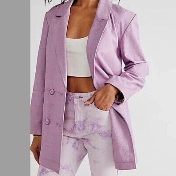 Free People Jackets & Blazers - Free People Dare Me Croc Leather Blazer Lilac Lavender L Coquette Office Siren